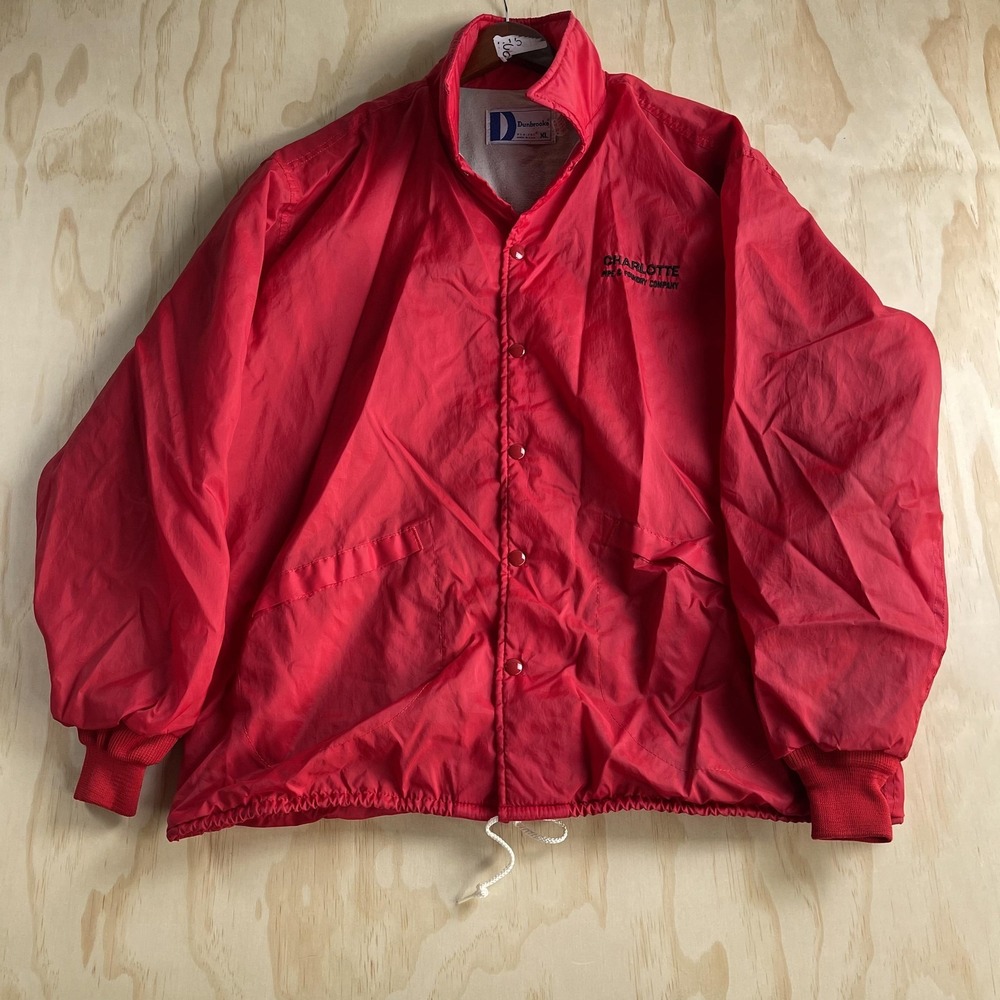Vintage Dunbrooke Jacket‎ Mens XL Red Nylon Snap Windbreaker Charlotte Pipe USA